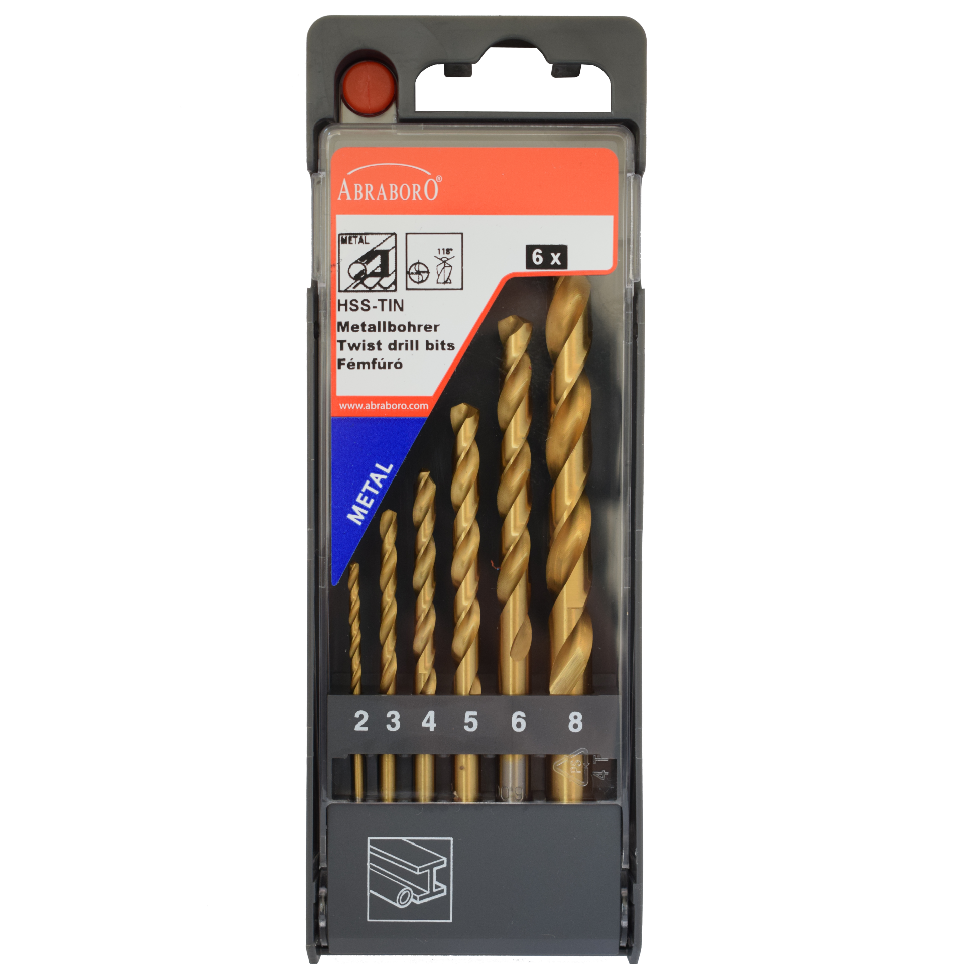 Abraboro HSS-GS TIN 6 részes fémfúró készlet, műanyag dobozban termék fő termékképe
